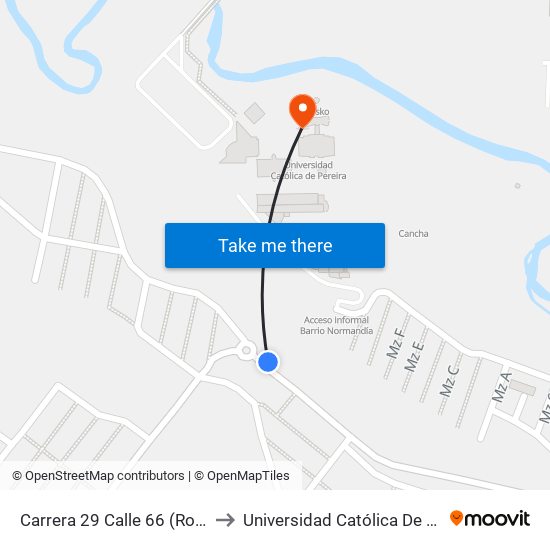 Carrera 29 Calle 66 (Rotonda) to Universidad Católica De Pereira map