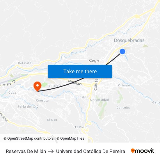 Reservas De Milán to Universidad Católica De Pereira map