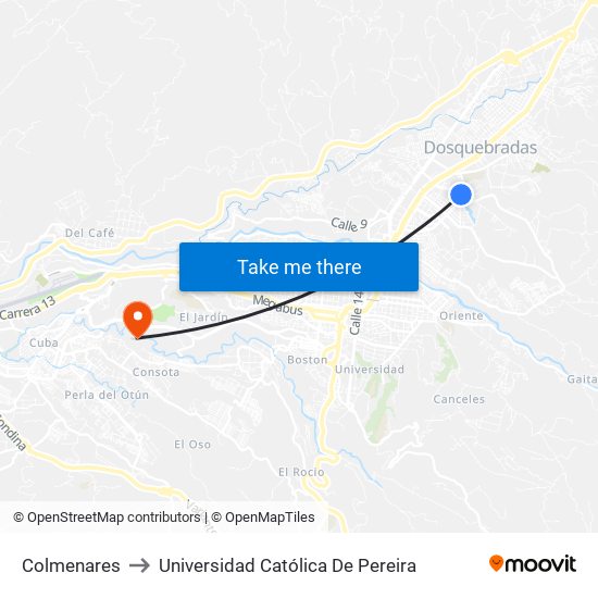 Colmenares to Universidad Católica De Pereira map