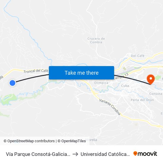 Vía Parque Consotá-Galicia Y Carrera 14 to Universidad Católica De Pereira map