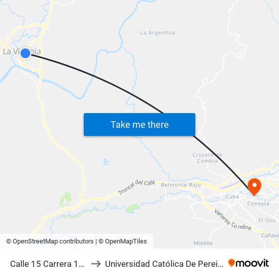 Calle 15 Carrera 12a to Universidad Católica De Pereira map