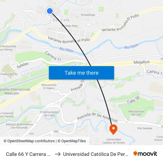 Calle 66 Y Carrera 4 D to Universidad Católica De Pereira map