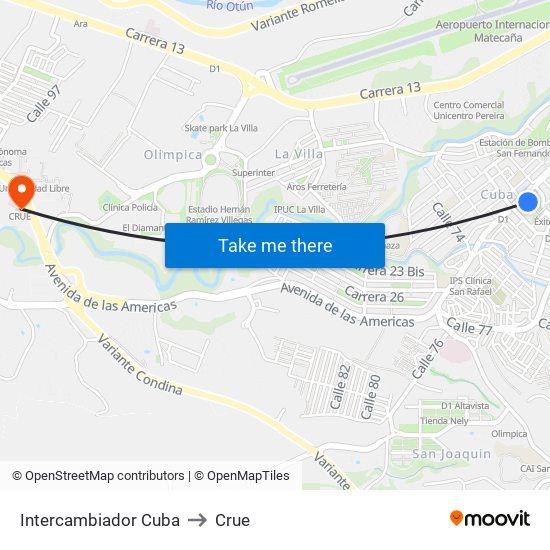 Intercambiador Cuba to Crue map