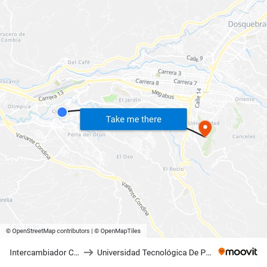 Intercambiador Cuba to Universidad Tecnológica De Pereira map