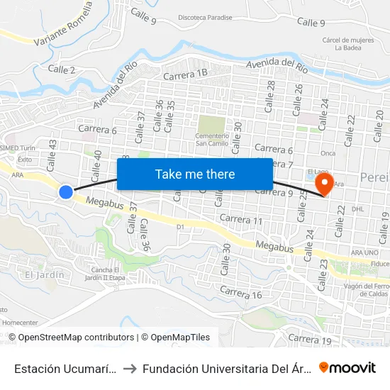 Estación Ucumarí (Cl41) to Fundación Universitaria Del Área Andina map