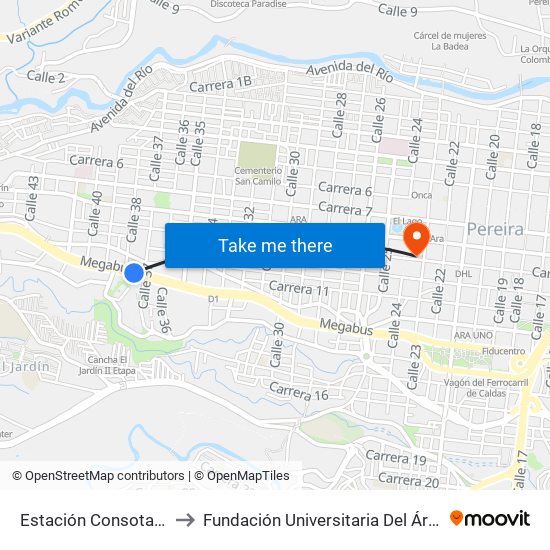 Estación Consota (Cl37) to Fundación Universitaria Del Área Andina map