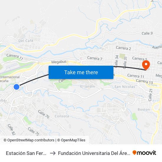 Estación San Fernando to Fundación Universitaria Del Área Andina map
