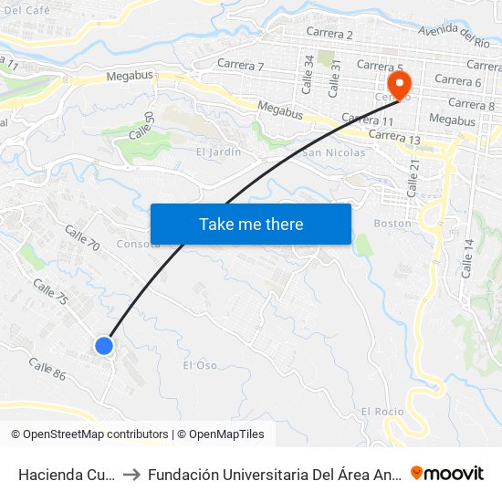 Hacienda Cuba to Fundación Universitaria Del Área Andina map