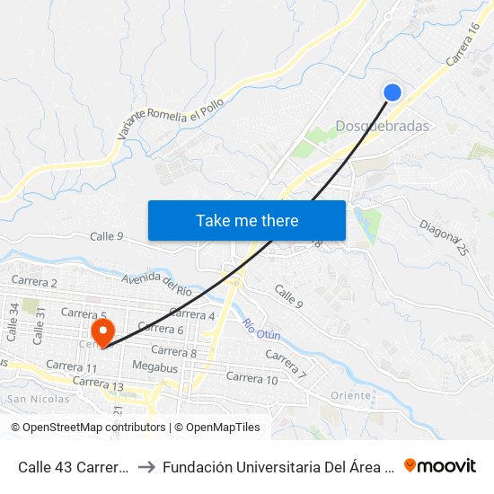 Calle 43 Carrera 14 to Fundación Universitaria Del Área Andina map