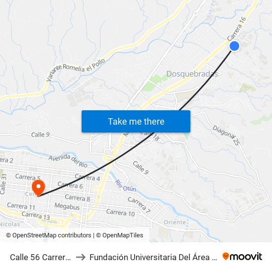 Calle 56 Carrera 18 to Fundación Universitaria Del Área Andina map