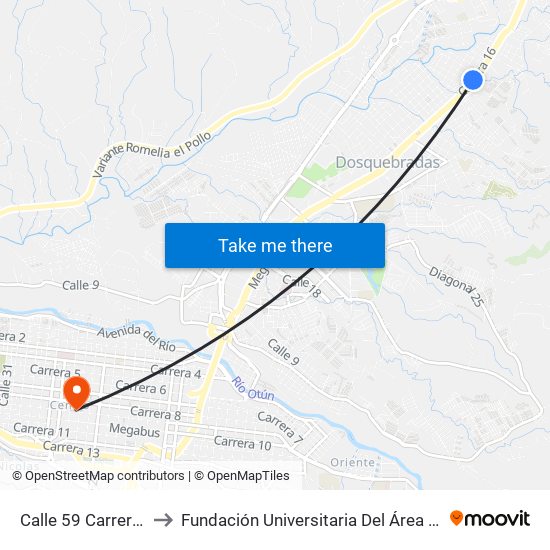 Calle 59 Carrera 16 to Fundación Universitaria Del Área Andina map