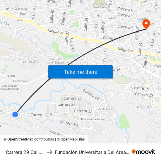 Carrera 29 Calle 44a to Fundación Universitaria Del Área Andina map