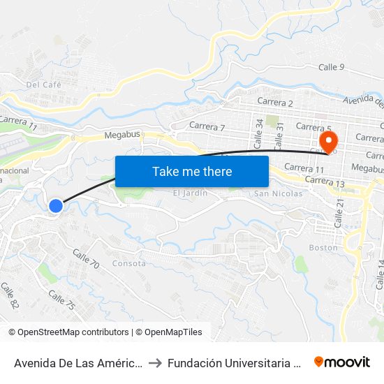 Avenida De Las Américas Carrera 28 to Fundación Universitaria Del Área Andina map