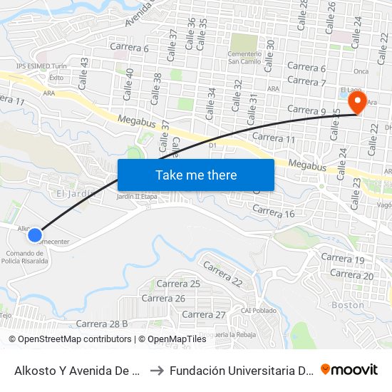 Alkosto Y Avenida De Las Américas to Fundación Universitaria Del Área Andina map