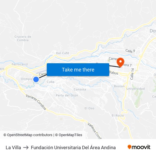 La Villa to Fundación Universitaria Del Área Andina map