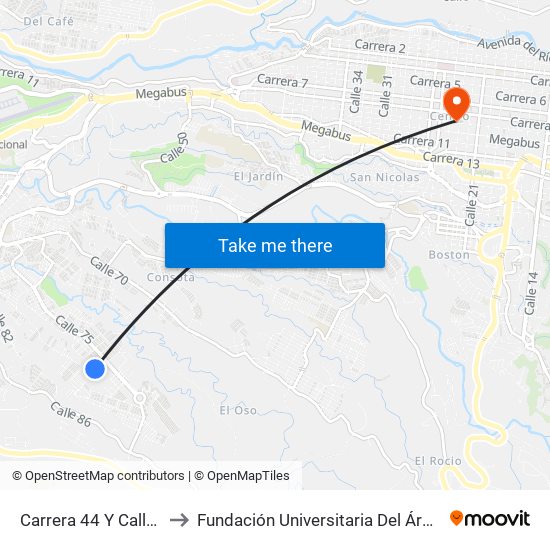 Carrera 44 Y Calle 76 B to Fundación Universitaria Del Área Andina map