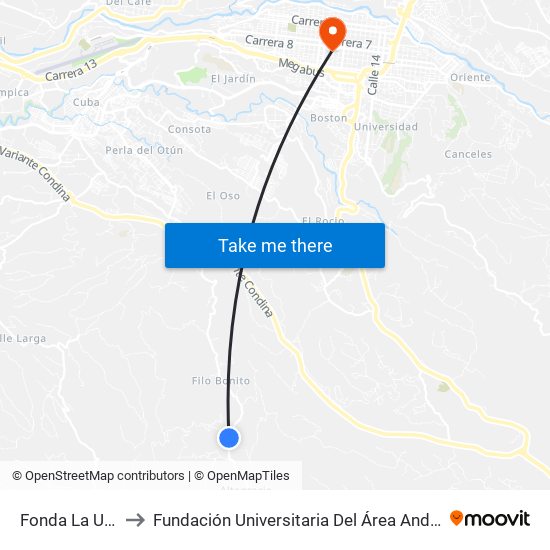 Fonda La Una to Fundación Universitaria Del Área Andina map