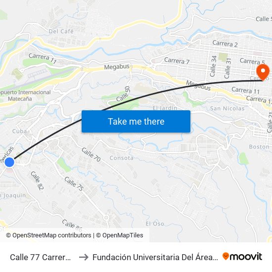 Calle 77 Carrera 25c to Fundación Universitaria Del Área Andina map