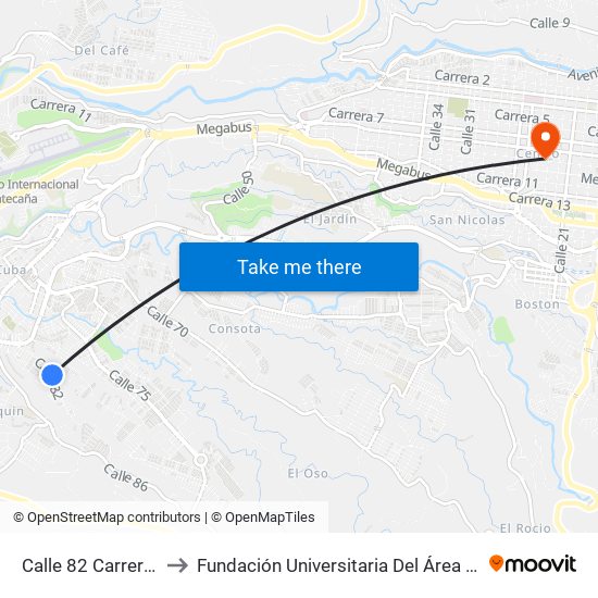 Calle 82 Carrera 31 to Fundación Universitaria Del Área Andina map
