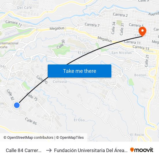 Calle 84 Carrera 36e to Fundación Universitaria Del Área Andina map