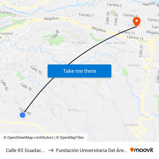 Calle 85 Guadacanal 1 to Fundación Universitaria Del Área Andina map