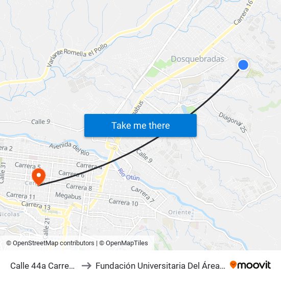 Calle 44a Carrera 25 to Fundación Universitaria Del Área Andina map