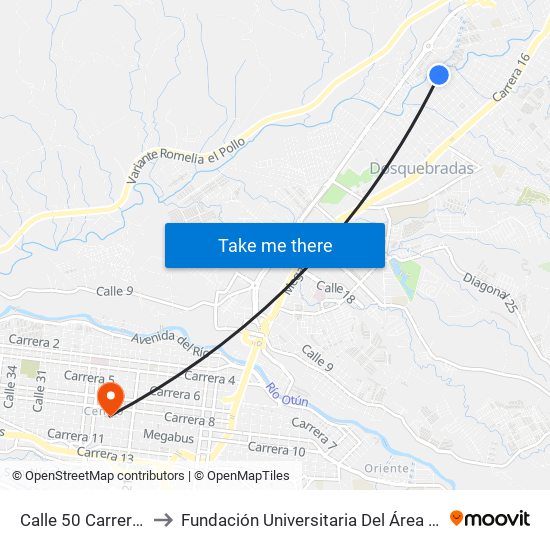 Calle 50 Carrera 10 to Fundación Universitaria Del Área Andina map