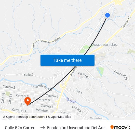 Calle 52a Carrera 10b to Fundación Universitaria Del Área Andina map