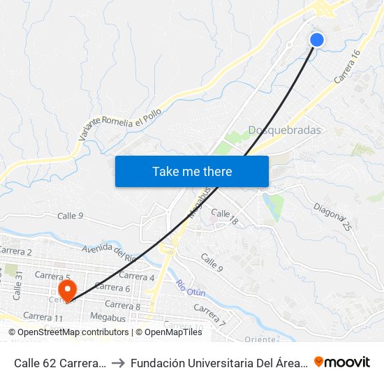 Calle 62 Carrera 12b to Fundación Universitaria Del Área Andina map