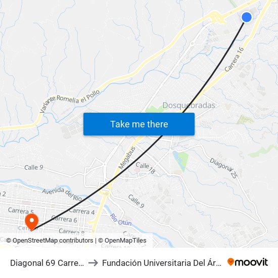 Diagonal 69 Carrera 12b to Fundación Universitaria Del Área Andina map