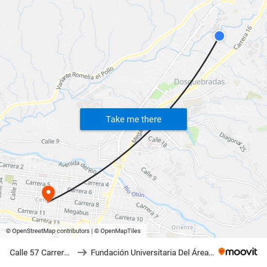 Calle 57 Carrera 12a to Fundación Universitaria Del Área Andina map