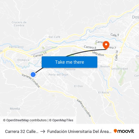 Carrera 32 Calle 82b to Fundación Universitaria Del Área Andina map