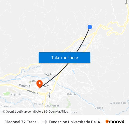 Diagonal 72 Transversal 8 to Fundación Universitaria Del Área Andina map