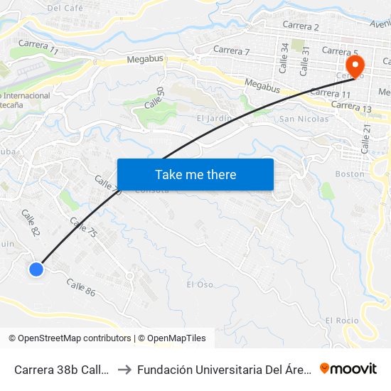 Carrera 38b Calle 87b to Fundación Universitaria Del Área Andina map