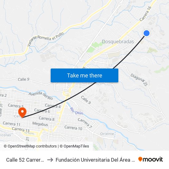 Calle 52 Carrera 21 to Fundación Universitaria Del Área Andina map