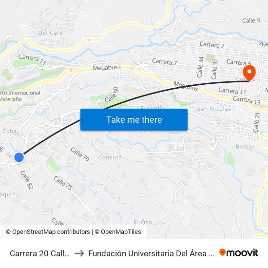 Carrera 20 Calle 74 to Fundación Universitaria Del Área Andina map