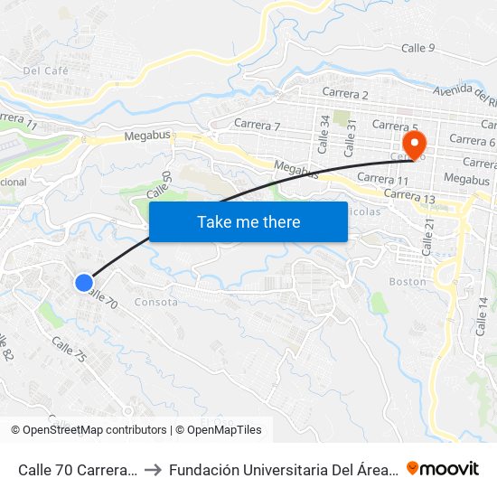 Calle 70 Carrera 69b to Fundación Universitaria Del Área Andina map