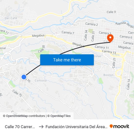 Calle 70 Carrera 38e to Fundación Universitaria Del Área Andina map