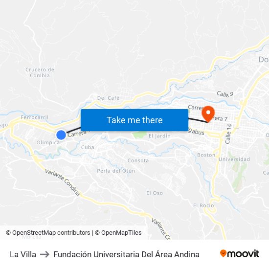 La Villa to Fundación Universitaria Del Área Andina map