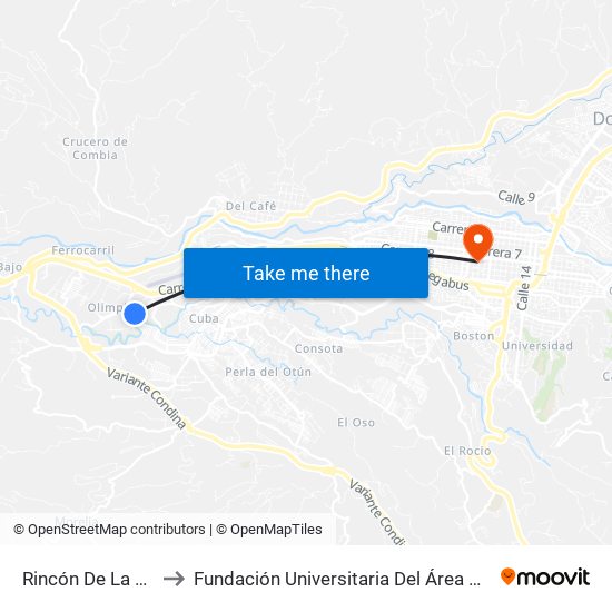 Rincón De La Villa to Fundación Universitaria Del Área Andina map