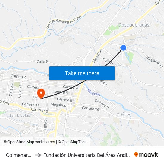 Colmenares to Fundación Universitaria Del Área Andina map