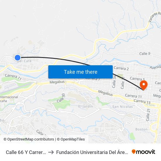 Calle 66 Y Carrera 5 A to Fundación Universitaria Del Área Andina map