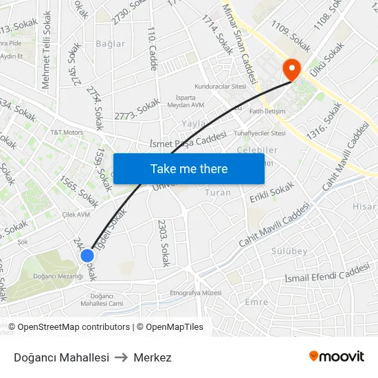 Doğancı Mahallesi to Merkez map