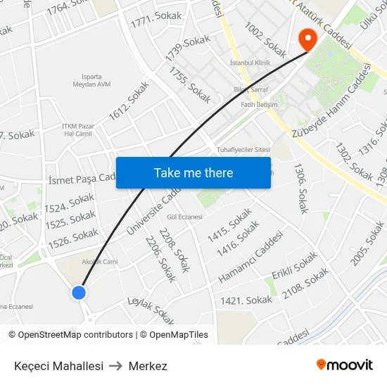 Keçeci Mahallesi to Merkez map