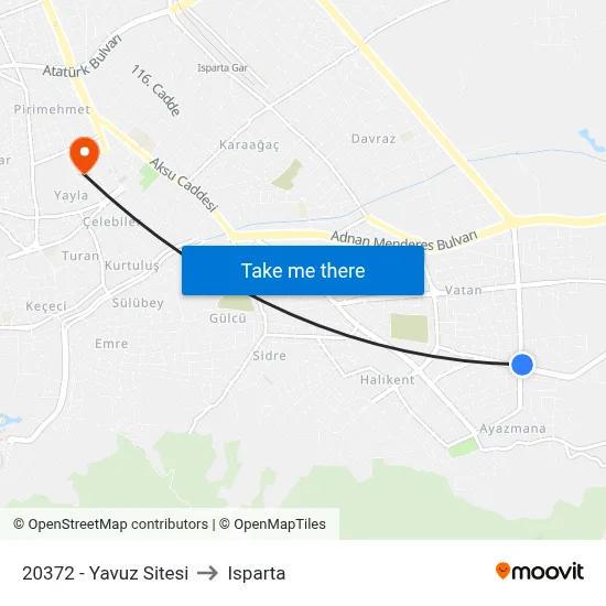 20372 - Yavuz Sitesi to Isparta map