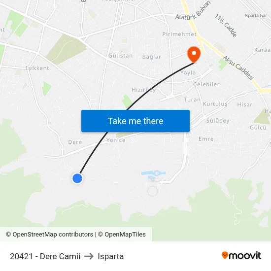 20421 - Dere Camii to Isparta map