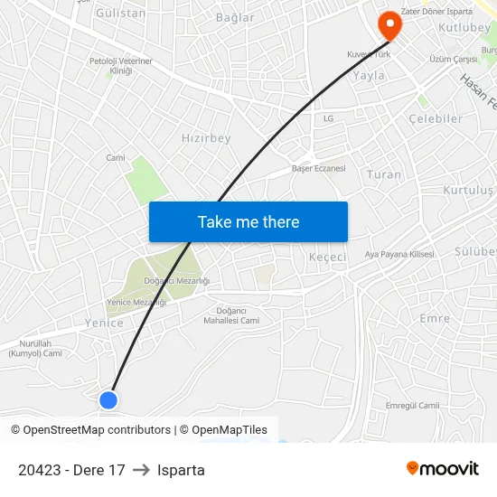 20423 - Dere 17 to Isparta map