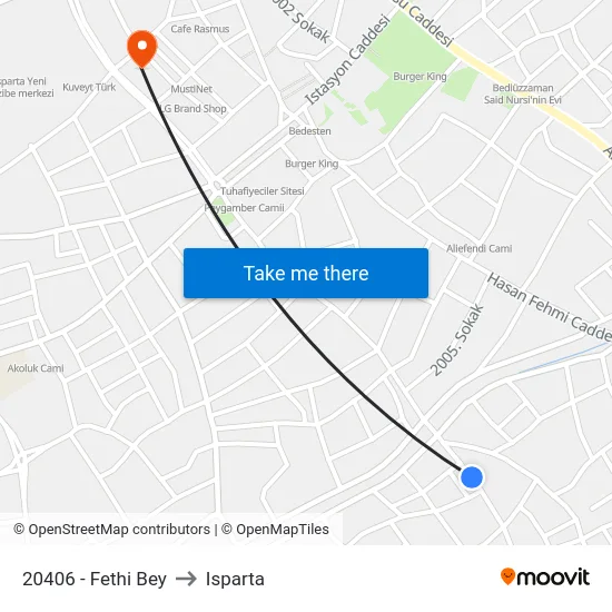 20406 - Fethi Bey to Isparta map