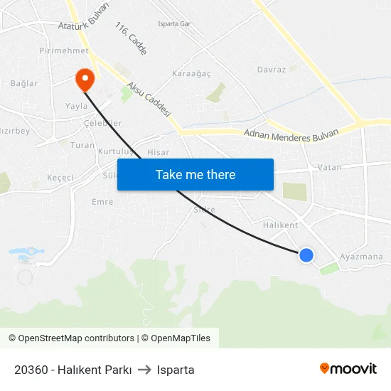 20360 - Halıkent Parkı to Isparta map