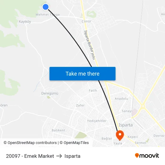 20097 - Emek Market to Isparta map
